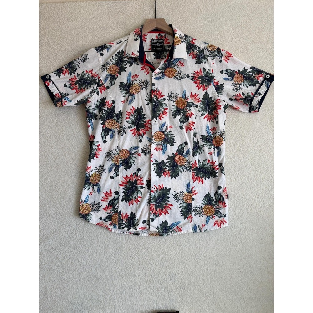 Barabas Mens XL White Pineapple Hawaiian Floral Short Sleeve Button Up Shirt
